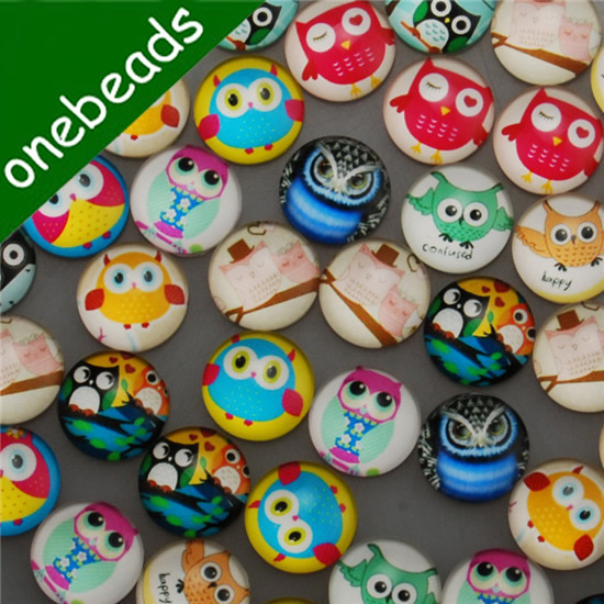 Fashion Mixed Style Owl Round Glass Cabochon Dome Cameo Jewelry Finding 16mm Sold by PC  
