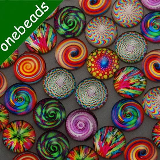 Fashion Mixed Style Kaleidoscope Round Glass Cabochon Dome Cameo Jewelry Finding 18mm Sold by PC 

