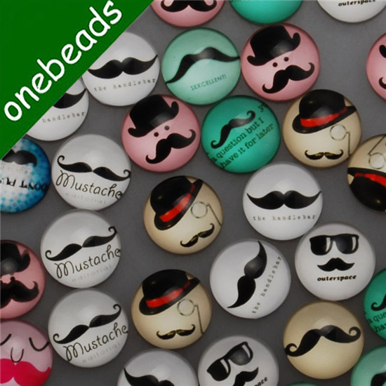 Fashion Mixed Style Mustache Round Glass Cabochon Dome Cameo Jewelry Finding 18mm Sold by PC 
