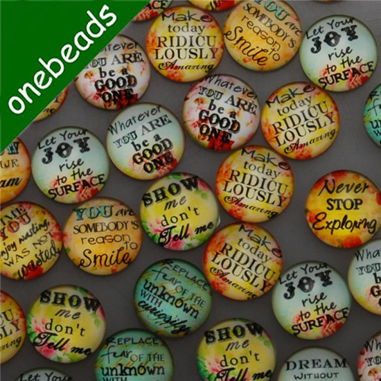 Fashion Mixed Style With Letters Round Glass Cabochon Dome Cameo Jewelry Finding 18mm Sold by PC 
