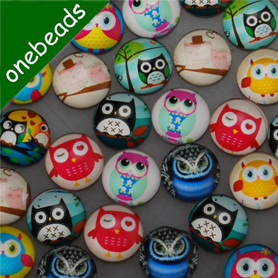 Fashion Mixed Style Owl Round Glass Cabochon Dome Cameo Jewelry Finding 18mm Sold by PC