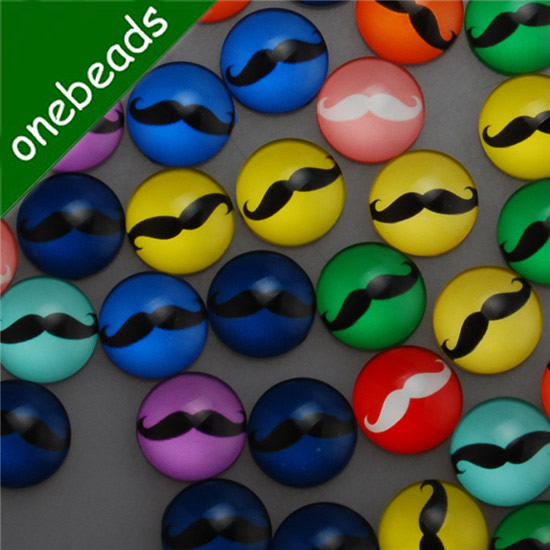 Fashion Mixed Style Cartoo Mustache Round Glass Cabochon Dome Cameo Jewelry Finding 18mm Sold by PC