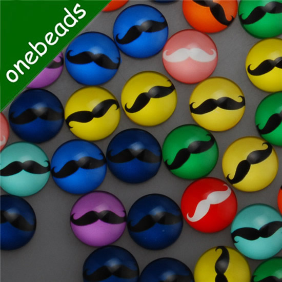 Fashion Mixed Style Cartoo Mustache Round Glass Cabochon Dome Cameo Jewelry Finding 18mm Sold by PC
