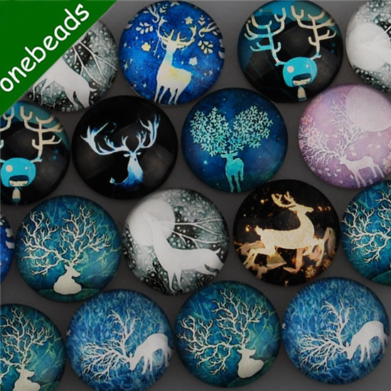 Fashion Mixed Style Cartoo Deer Round Glass Cabochon Dome Cameo Jewelry Finding 20mm Sold by PC
