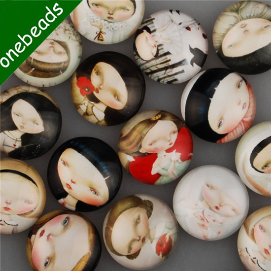 Fashion Mixed Style Cartoo Girl Head  Round Glass Cabochon Dome Cameo Jewelry Finding 20mm Sold by PC
