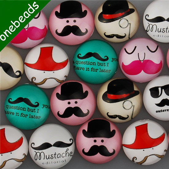 Fashion Mixed Style Cartoo Mustache Round Glass Cabochon Dome Cameo Jewelry Finding 20mm Sold by PC