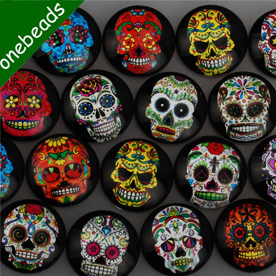 Fashion Mixed Style Cartoo Skull Round Glass Cabochon Dome Cameo Jewelry Finding 20mm Sold by PC