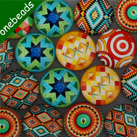 Fashion Mixed Style Kaleidoscope Round Glass Cabochon Dome Cameo Jewelry Finding 30mm Sold by PC