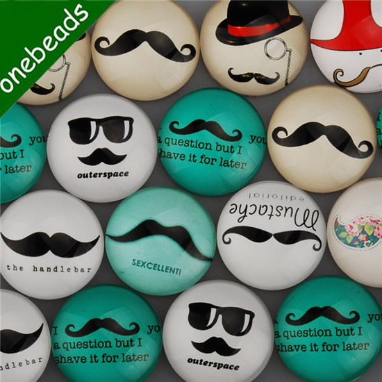 Fashion Mixed Style Cartoo Mustache Round Glass Cabochon Dome Cameo Jewelry Finding 30mm Sold by PC