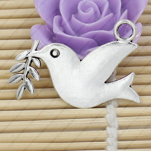 Metal Zinc Alloy Silver Tone Bird Pendant For Necklace DIY Jewelry Making Accessories 29x36mm Sold By KG