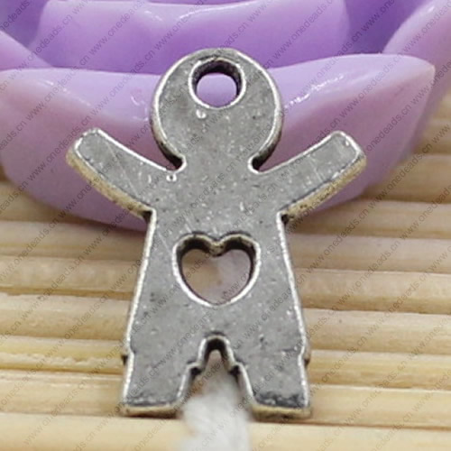 Metal Zinc Alloy Silver Tone People Pendant For Necklace DIY Jewelry Making Accessories 16x12mm Sold By KG