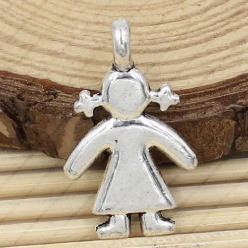 Metal Zinc Alloy Silver Tone Girl Pendant For Necklace DIY Jewelry Making Accessories 27x16mm Sold By KG