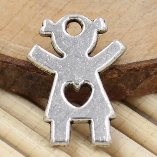 Metal Zinc Alloy Silver Tone Girl Pendant For Necklace DIY Jewelry Making Accessories 16x11mm Sold By KG