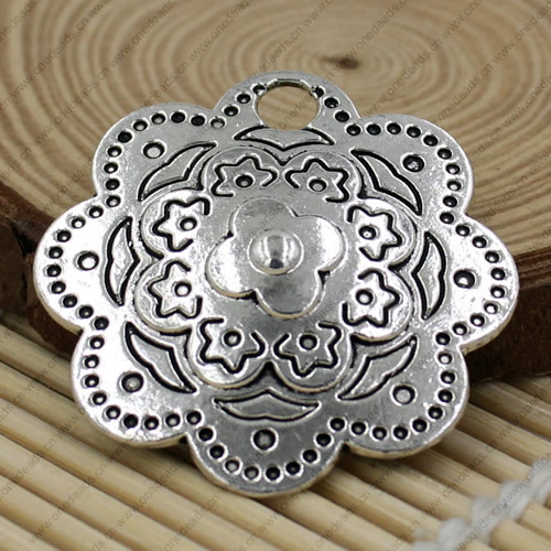 Metal Zinc Alloy Silver Tone Flower Pendant For Necklace DIY Jewelry Making Accessories 40x40mm Sold By KG