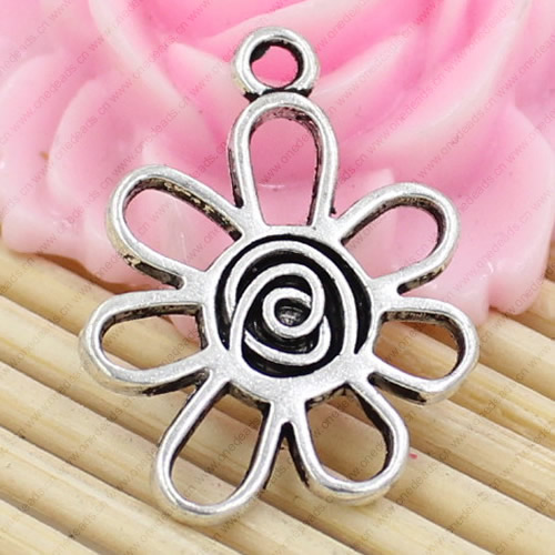 Metal Zinc Alloy Silver Tone Flower Pendant For Necklace DIY Jewelry Making Accessories 28x18.5mm Sold By KG