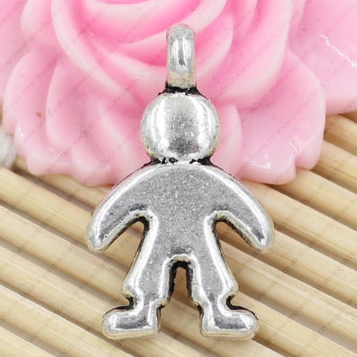 Metal Zinc Alloy Silver Tone People Pendant For Necklace DIY Jewelry Making Accessories 28x16mm Sold By KG