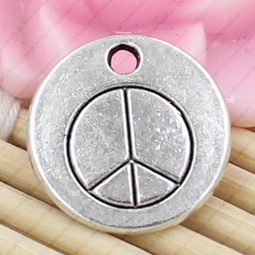 Metal Zinc Alloy Silver Tone Peace Pendant For Necklace DIY Jewelry Making Accessories 15x15mm Sold By KG