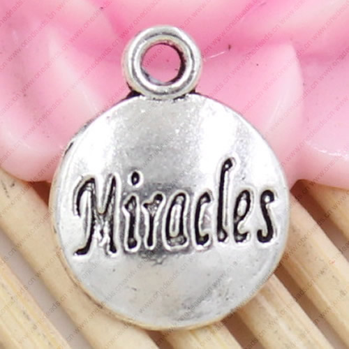 Metal Zinc Alloy Silver Tone with "Miracles" Pendant For Necklace DIY Jewelry Making Accessories 10x16mm Sold By KG