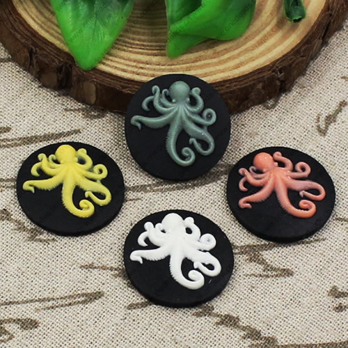Flat Back Resin Round Octopus Cameos Cabochons For Settings Mixed colors Jewelry Pendant DIY-Accessories 24x24mm Sold by PC  