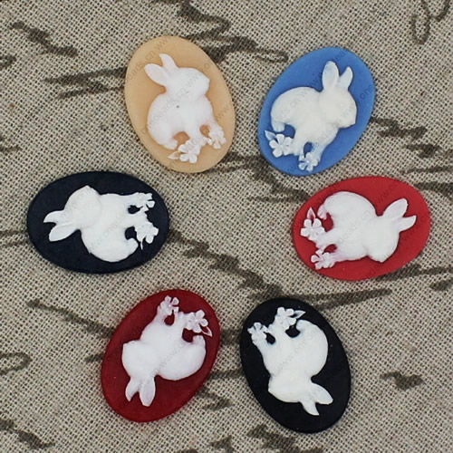 Flat Back Resin Hare Cameos Cabochons For Settings Jewelry Mixed colors Pendant DIY-Accessories 18x25mm Sold by PC  