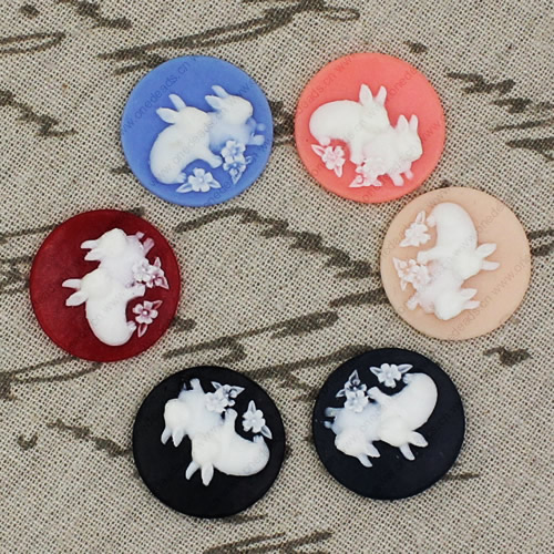 Flat Back Resin Round Hare Cameos Cabochons For Settings Mixed colors Jewelry Pendant DIY-Accessories 25x25mm Sold by PC  
