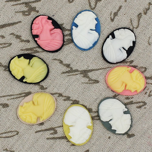 Flat Back Resin People Head Cameos Cabochons For Settings Mixed colors Jewelry Pendant DIY-Accessories 18x25mm Sold by PC  