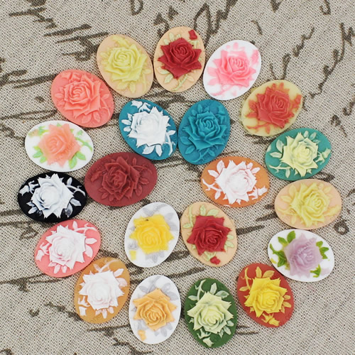 Flat Back Resin Rose Flower Cameos Cabochons For Settings Mixed colors Jewelry Pendant DIY-Accessories 18x25mm Sold by PC  