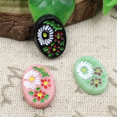 Flat Back Resin Flower Cameos Cabochons For Settings Mixed colors Jewelry Pendant DIY-Accessories 18x13mm Sold by PC  