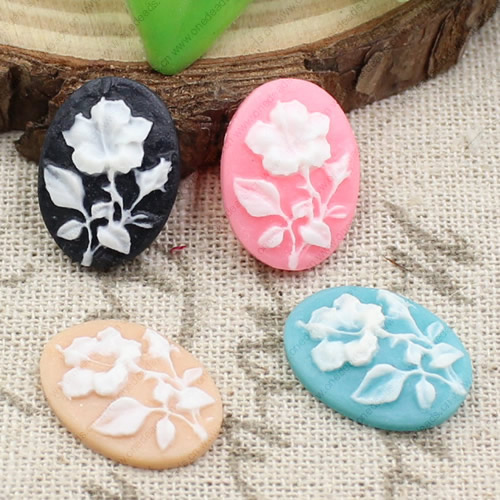 Flat Back Resin Flower Cameos Cabochons For Settings Mixed colors Jewelry Pendant DIY-Accessories 18x13mm Sold by PC  