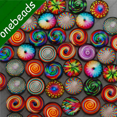 12mm Mixed Style Kaleidoscope Round Glass Cabochon Dome Jewelry Finding Cameo Pendant Settings ,Sold by PC
