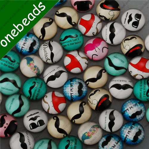 12mm Mixed Style Mustache Round Glass Cabochon Dome Jewelry Finding Cameo Pendant Settings ,Sold by PC
