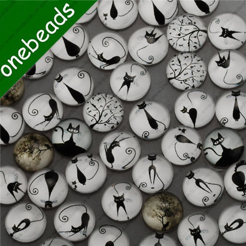 12mm Mixed Style Cartoo Cat Round Glass Cabochon Dome Jewelry Finding Cameo Pendant Settings ,Sold by PC