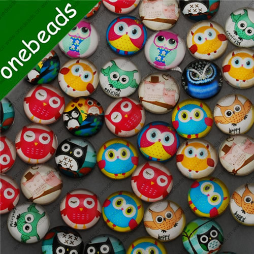 12mm Mixed Style Cartoo Owl Round Glass Cabochon Dome Jewelry Finding Cameo Pendant Settings ,Sold by PC