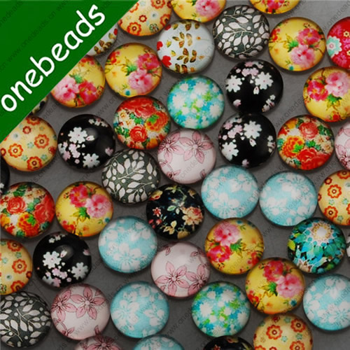 12mm Mixed Style Cartoo Flower Round Glass Cabochon Dome Jewelry Finding Cameo Pendant Settings ,Sold by PC