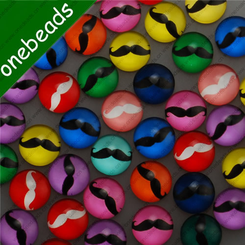 14mm Mixed Style Cartoo Mustache Round Glass Cabochon Dome Jewelry Finding Cameo Pendant Settings ,Sold by PC