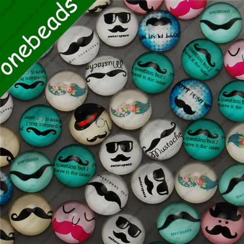 14mm Mixed Style Mustache Round Glass Cabochon Dome Jewelry Finding Cameo Pendant Settings ,Sold by PC