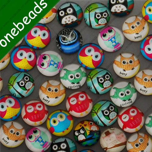 14mm Mixed Style Owl Round Glass Cabochon Dome Jewelry Finding Cameo Pendant Settings ,Sold by PC