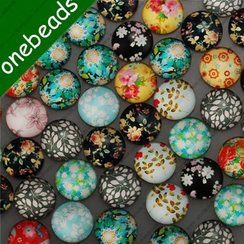 14mm Mixed Style Cartoo Flower Round Glass Cabochon Dome Jewelry Finding Cameo Pendant Settings ,Sold by PC
