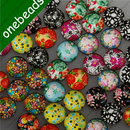 14mm Mixed Style Peonies Flower Round Glass Cabochon Dome Jewelry Finding Cameo Pendant Settings ,Sold by PC