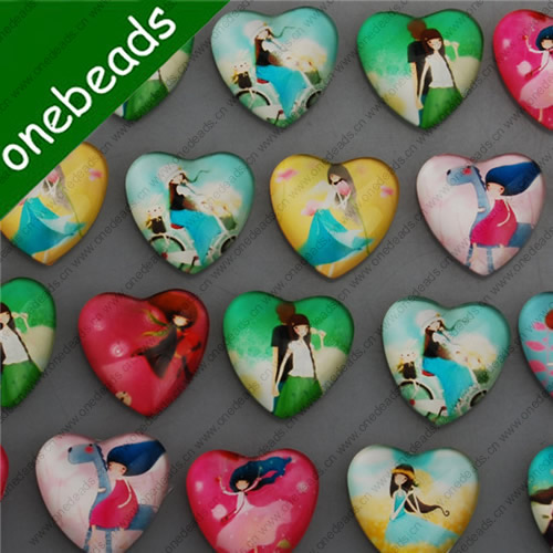 25mm Mixed Style Heart Girl Glass Cabochon Dome Jewelry Finding Cameo Pendant Settings ,Sold by PC