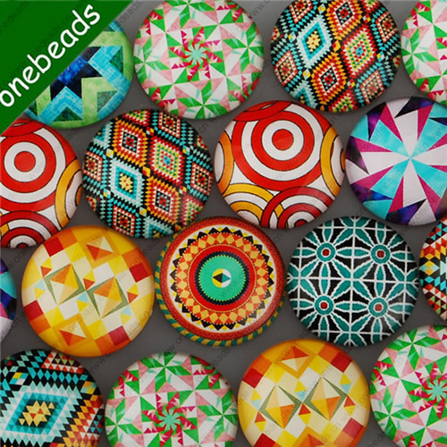 25mm Mixed Style Kaleidoscope Round Glass Cabochon Dome Jewelry Finding Cameo Pendant Settings ,Sold by PC