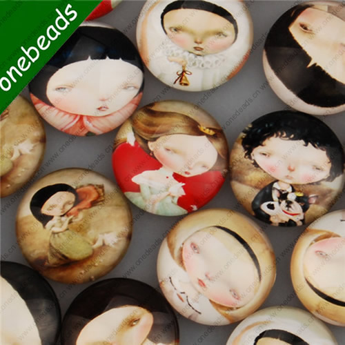 25mm Mixed Style Cartoo Girl Head Round Glass Cabochon Dome Jewelry Finding Cameo Pendant Settings ,Sold by PC