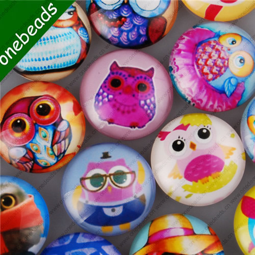25mm Mixed Style Cartoo Owl Round Glass Cabochon Dome Jewelry Finding Cameo Pendant Settings ,Sold by PC