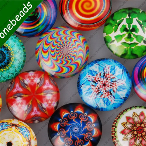 25mm Mixed Style Kaleidoscope Round Glass Cabochon Dome Jewelry Finding Cameo Pendant Settings ,Sold by PC