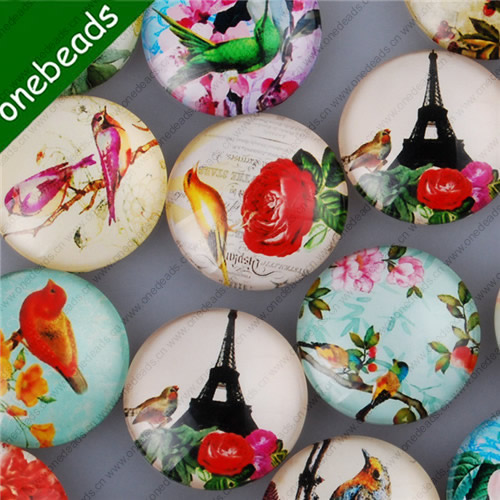 25mm Mixed Style Flower Bird Round Glass Cabochon Dome Jewelry Finding Cameo Pendant Settings ,Sold by PC