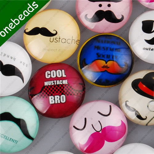 25mm Mixed Style Cartoo Mustache Round Glass Cabochon Dome Jewelry Finding Cameo Pendant Settings ,Sold by PC