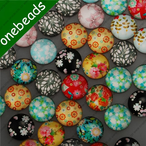 16mm Mixed Style Flower Round Glass Cabochon Dome Jewelry Finding Cameo Pendant Settings ,Sold by PC