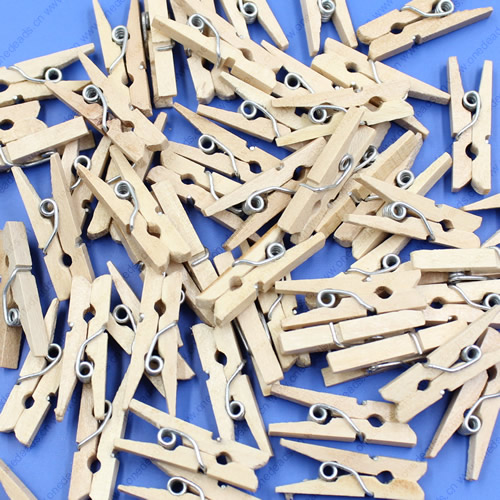 25mm Wholesale wood Lovely Mini Natural Wood Clip Photo clips, Wooden Pegs Sold by PC