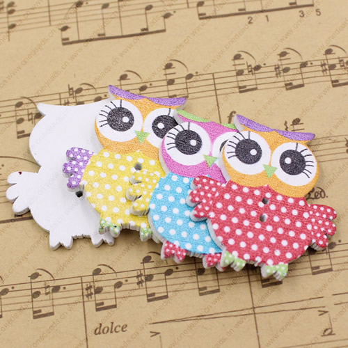 Wholesale Mixed color Lead-free Owl Wooden Button Beads 34x32mm Sold by PC