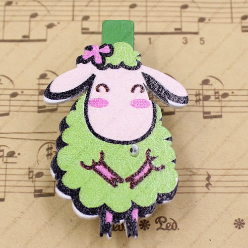 35mm Wood Cute cartoon Sheep wood clips for memo card clamp wooden paper pegs photo clamp Memo Note Clips Sold by PC